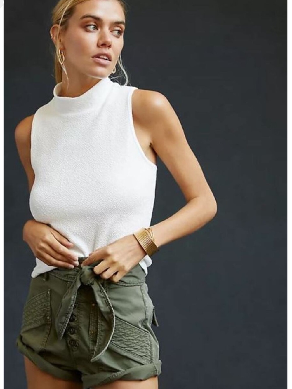 MAEVE ANTHROPOLOGIE Sleeveless White Mock Neck Knit Top XSP